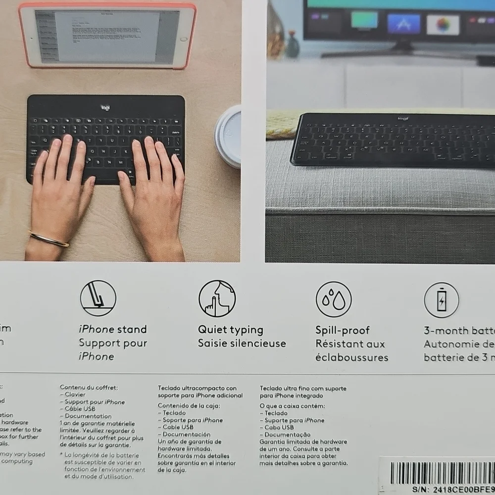 Logitech Keys-To-Go Slim Wireless Keyboard For iPhone ipad Apple TV